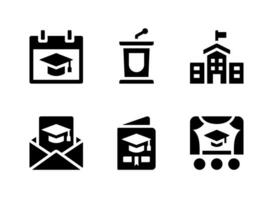 conjunto simple de iconos sólidos vectoriales relacionados con la graduación. contiene íconos como discurso de podio, edificio universitario, correo y más.