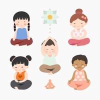 paquete de yoga de meditación. vector de ilustración de colección de niños meditando plana