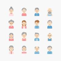 paquete de colección de iconos planos de hombres y mujeres mayores mayores. vectores de diseño sencillo