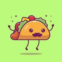 Ilustración de icono de vector de dibujos animados de taco de bigote lindo. concepto de icono de objeto de comida vector premium aislado. estilo de dibujos animados plana