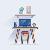 Workspace Cartoon Vector Icon Illustration. Technology Interior Icon  Concept Isolated Premium Vector. Flat Cartoon Style