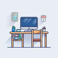 Workspace Cartoon Vector Icon Illustration. Technology Interior Icon  Concept Isolated Premium Vector. Flat Cartoon Style