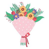 A bouquet of flowers on a white background. Congratulations happy birthday, Valentine's Day and International Women's Day. vector