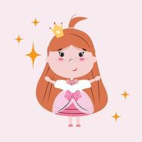 Cute little princess with a crown. Cute girl in the dress. For kids clothes, prints, posters. vector