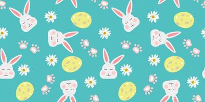 Cute seamless pattern with Easter bunny faces and eggs. For paper, print, textile, wrapping paper, wallpaper, packaging. Vector pattern.