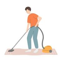 Man cleaning floor with vacuum cleaner vector