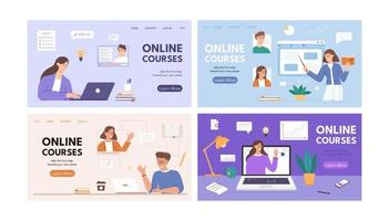 Set of online education colorful scenes vector