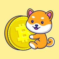 lindo shiba inu con ilustración de icono de vector de dibujos animados de moneda. concepto plano de mascota de carácter animal.