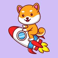 Cute Shiba Inu is Driving the Flying Rocket in Cartoon. Premium Vector Illustration. Flat Style Concept.