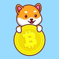 Cute Shiba Inu with Coin Cartoon Vector Icon Illustration. Animal Character Mascot Flat Concept.