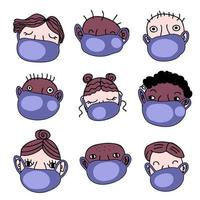 Coronavirus icon collection of peoples in masks. Health care concept. vector