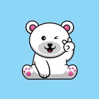 Cute Polar Bear Sitting With Peace Hand Cartoon Vector Icon Illustration. Animal Icon Concept Isolated Premium Vector. Flat Cartoon Style