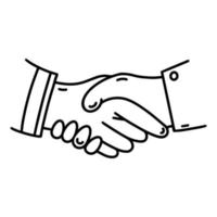 Handshake vector icon. Hand drawn illustration isolated on white background. Two people agree on cooperation, work, friendship, a deal. Business and partnership symbol. Simple doodle, sketch