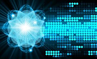 Blue Shining atom scheme. Vector illustration. dark background. digital. infographics.