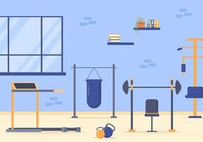 Workout Gym People Exercising Lifting Dumbbells and Weight, Jogging on Treadmill, Sport, Wellness or Fitness in Flat Poster Background illustration vector