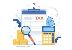 Tax Form of State Government Taxation with Forms, Calendar, Audit, Calculator or Analysis to Accounting and Payment in Flat Background Illustration vector