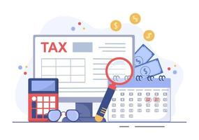 Tax Form of State Government Taxation with Forms, Calendar, Audit, Calculator or Analysis to Accounting and Payment in Flat Background Illustration vector