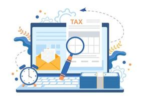 Tax Form of State Government Taxation with Forms, Calendar, Audit, Calculator or Analysis to Accounting and Payment in Flat Background Illustration vector