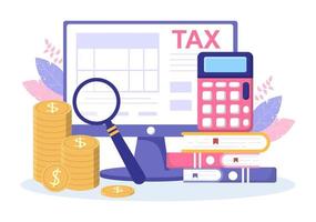 Tax Form of State Government Taxation with Forms, Calendar, Audit, Calculator or Analysis to Accounting and Payment in Flat Background Illustration vector