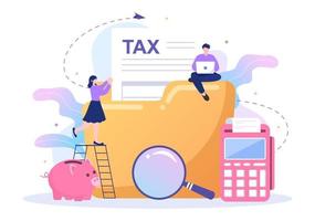 Tax Form of State Government Taxation with Forms, Calendar, Audit, Calculator or Analysis to Accounting and Payment in Flat Background Illustration vector