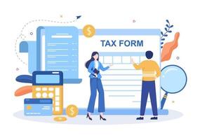 Tax Form of State Government Taxation with Forms, Calendar, Audit, Calculator or Analysis to Accounting and Payment in Flat Background Illustration vector