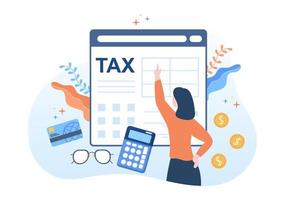 Tax Form of State Government Taxation with Forms, Calendar, Audit, Calculator or Analysis to Accounting and Payment in Flat Background Illustration vector