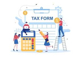 Tax Form of State Government Taxation with Forms, Calendar, Audit, Calculator or Analysis to Accounting and Payment in Flat Background Illustration vector