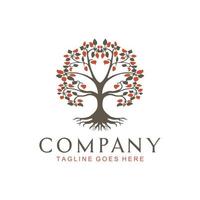 Tree of Life, oak banyan leaf and root seal emblem stamp logo vector