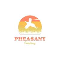 Beautiful Pheasant Silhouette Flying Over the River Logo Design vector