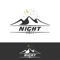 apertura de la lente del obturador en modo de escritura con noche de montaña para la inspiración del diseño del logotipo del fotógrafo vector