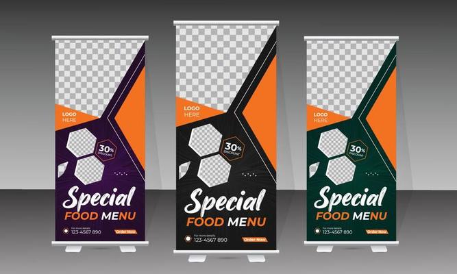 Food roll up banner and delicious food menu design template