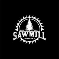 Sawmill Carpenter Woodwork Logo With Circle Saw Blade And Fir Tree vector design