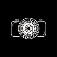 Simple Logo Camera Lens with Camera for Photo Studio vector