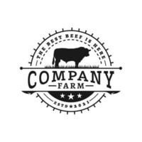 Retro Vintage Angus Cow Cattle Beef Emblem Label logo vector design