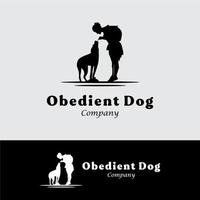 silueta de perro y niña para el logotipo del entrenador de animales o inspiración para el diseño de la empresa vector