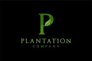 inicial elegante y moderna p con diseño de logotipo de hoja para planta, plantación vector