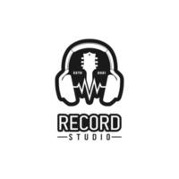 Headphone, Guitar Head Studio Recording, Sound wave logo design vector