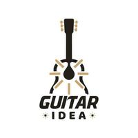 guitar idea logo with glowing light bulb vector