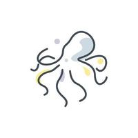 Octopus Cuttlefish Squid Tentacles Logo with simple minimalist line art monoline style vector