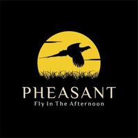 Beautiful Pheasant Flying At Sunset Over The Meadow Logo Design Inspiration vector