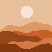Abstract contemporary aesthetic background with desert, mountains, Sun. Earth tones, burnt orange, terracotta colors. Boho wall decor. landscapes set with sunrise, sunset. Earth tones, pastel colors. vector