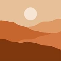 fondo estético contemporáneo abstracto con desierto, montañas, sol. tonos tierra, naranja quemado, colores terracota. decoración de pared bohemia. paisajes ambientados con amanecer, atardecer. tonos tierra, colores pastel. vector