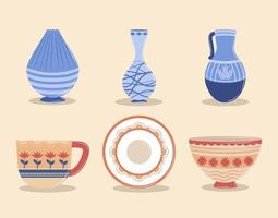 decorative pottery set vector