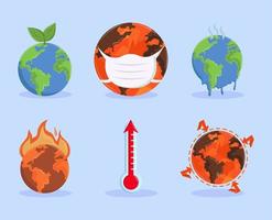 global warming icons set vector