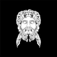 Ancient Greek God Sculpture Philosopher Face like Zeus Triton Neptune with Beard and Mustache logo design vector