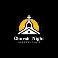 Church Logo at Night With Moon And Stars Design Inspiration vector