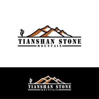 Red Stone Mountains Simple Logo With Cactus vector