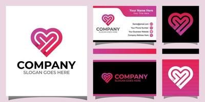 elegant heart care or letter Y with love logo design and business card design vector