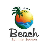 Beach summer season gradient logo design vector template