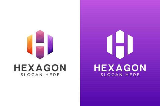 modern color letter H with hexagon logo design two versions vector